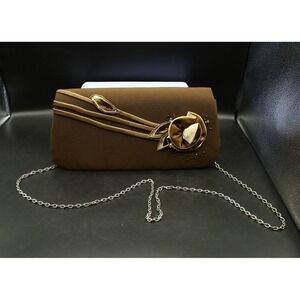 Lisa Rene Brown Clutch Purse with 48" Removeable Metal Shoulder Chain